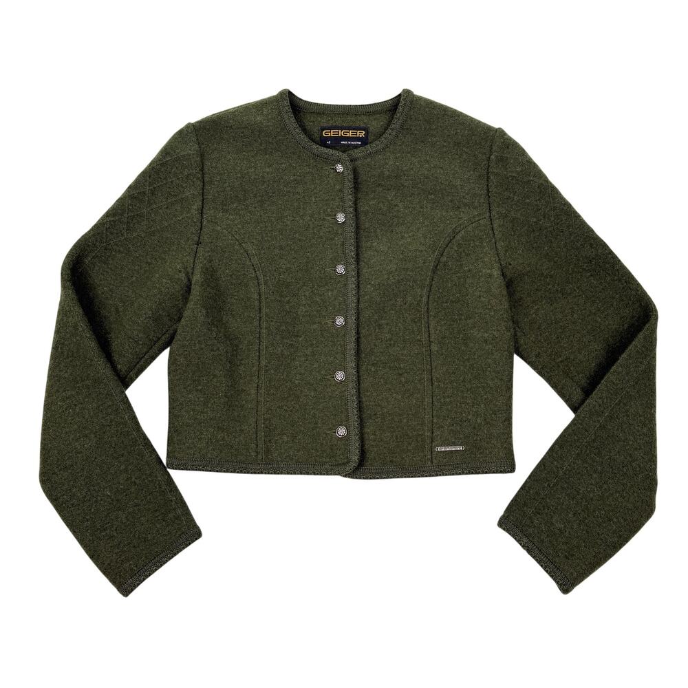 Geiger Boiled Virgin Wool Jacket Olive Green Austrian Loden-Style Womens 40